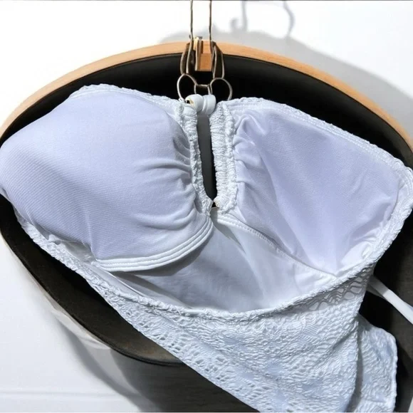 🌻NEW w/tag Lauren Ralph Lauren White Crochet Ring Bandeau 1-Piece Swimsuit sz 6 - Picture 8 of 11